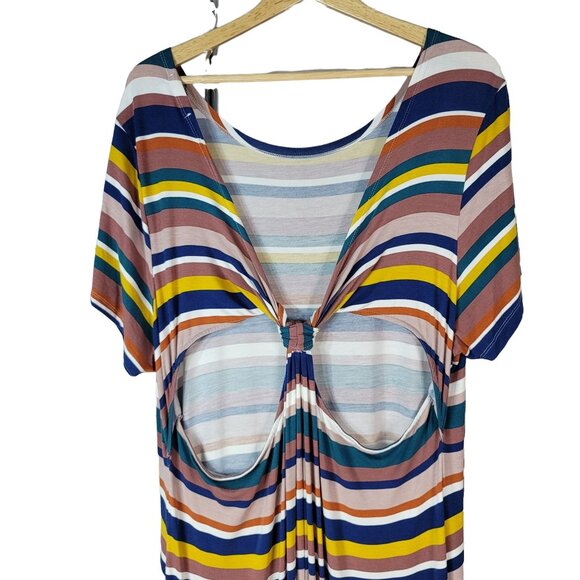 Eloquii Elements Striped Maxi Dress Multi Plus Size 22 24 Short Sleeve Cut Out - Picture 5 of 8